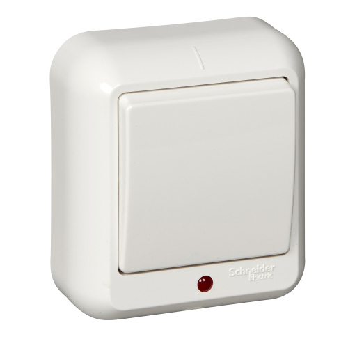 Выключатель О/У 1-клавишный с подсветкой 6А 250В, БЕЛЫЙ Wessen ПРИМА