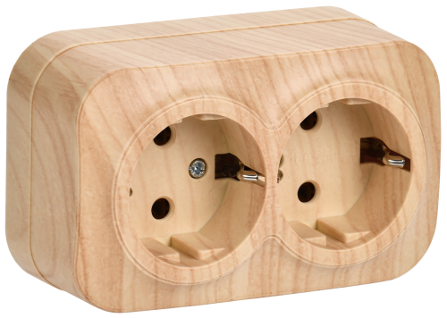 Розетка 2-местная для открытой установки с заземлением без защитных шторок 16А РС22-3-ХС сосна GLORY