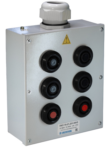 Пост кнопочный ПКУ-15-21-231-54У2 (4*КЕ081/2(1з+1р) черная + 2*КЕ081/2(1з+1р) красная + PG-36)