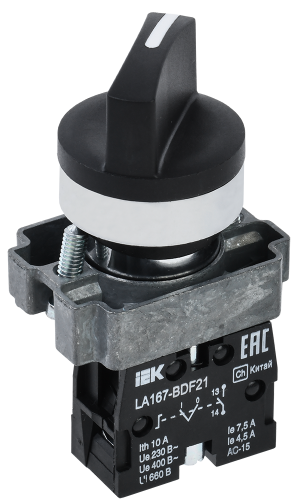 Переключатель LA167-BDF21 на 2 положения 1з черный IEK