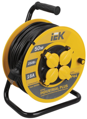 Катушка УК50 4 места IP44 с заземлением с термозащитой 3х1,5мм2 "Industrial plus" 50м IEK