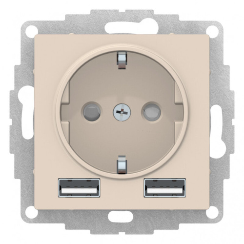 Розетка 16А c 2 USB A+A, 5В/2,4А, 2х5В/1,2А, механизм, БЕЖЕВЫЙ ATLASDESIGN
