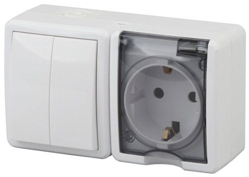 Блок розетка с выключателем ЭРА Эксперт 11-7402-01 двойной IP54 16A-10AX-250В ОУ белый