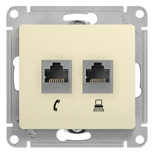 Розетка двойная RJ11+RJ45, кат.5E, механизм, БЕЖЕВЫЙ GLOSSA