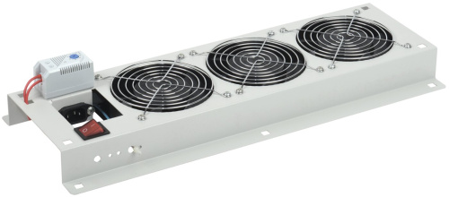 Панель вентиляторная с выключателем и термостатом 3 вентилятора без кабеля питания серая ITK