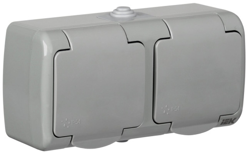 Розетка 2-местная с заземлением и крышкой для открытой установки 16А IP54 РСш22-2-А AQUATIC GENERICA