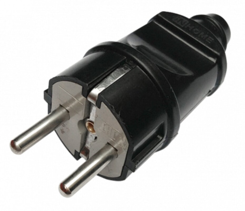 Вилка прямая с заземлением 16А черная 4240 IN HOME