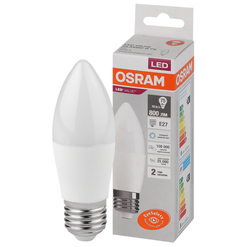 Лампа светодиодная свеча LV CLB 75 10SW/865 220-240V FR Е27 800Лм 200*25000h OSRAM