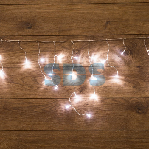 Гирлянда Бахрома (Айсикл), 1,8х0,5м, 48 LED БЕЛЫЕ, прозрачный ПВХ, IP20, свечение с динамикой, 230В,