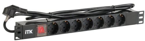 PDU 7 розеток DIN49440 нем.станд с LED выкл, 1U, шнур 2м вилка DIN49441 нем.станд., профиль ПВХ черн