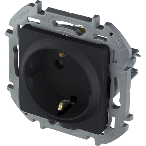 Розетка 1-местная с заземлением с защитными шторками 16А антрацит INSPIRIA