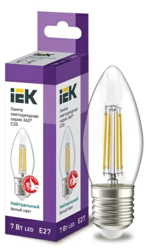Лампа светодиодная C35 свеча прозр. 7Вт 230В 4000К E27 серия 360° IEK