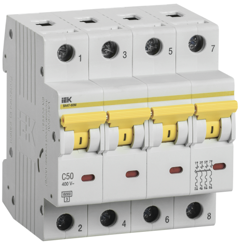 Автоматический выключатель ВА47-60M 4P C 50А 6кА KARAT IEK