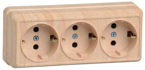 Розетка 3-местная с заземлением для открытой установки 16А РС23-3-ОС сосна OKTAVA GENERICA