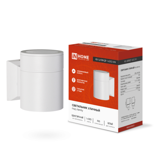 Светильник уличный настенный односторонний НБУ ЦИЛИНДР-1xGX53-WH алюминиевый белый IP54 IN HOME
