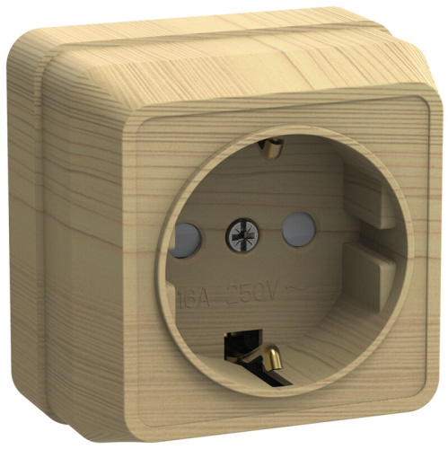 Розетка 1-местная с з/к с защитными шторками для открытой установки 16А РСш20-3-ОС сосна OKTAVA