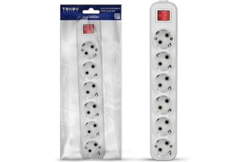 Колодка удлинителя 6-м 16А с заземл. с выкл. АБС-пластик бел. TOKOV ELECTRIC TKE-C01-KU6-ZV