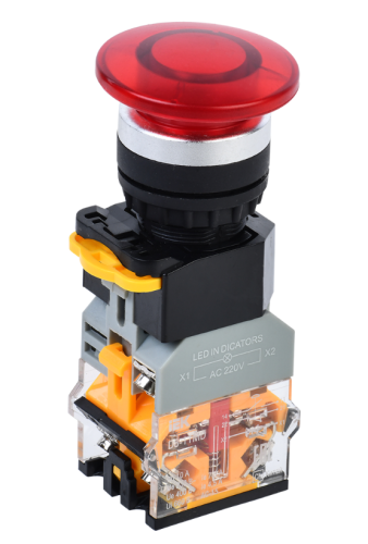 Кнопка D8-11MD "Грибок" d=22мм 1NO+1NC с подсветкой красная IEK
