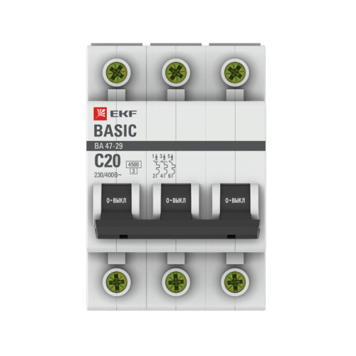 Автоматический выключатель 3P 20А (C) 4,5кА ВА 47-29 Basic