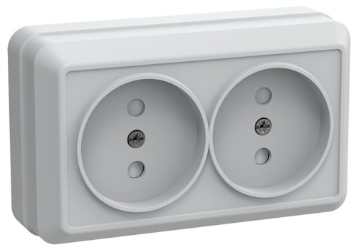Розетка 2-местная без з/к с защитными шторками для открытой установки 10А РСш22-2-ОБ белый OKTAVA