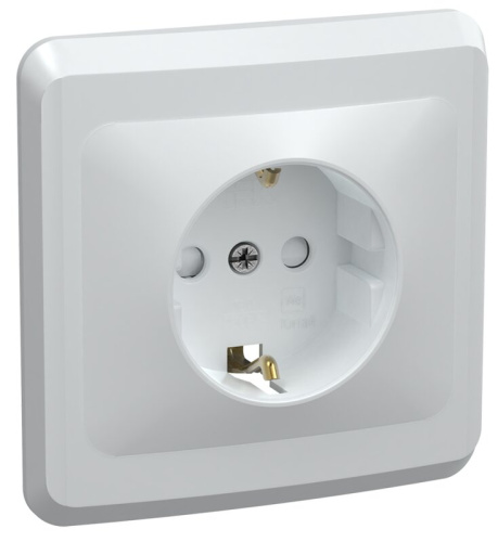 Розетка 1-местная с заземлением с защитными шторками 16А РСш10-3-ВБ белый VEGA GENERICA
