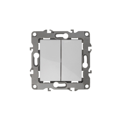 12-1004-01 ЭРА Выключатель двойной, 10АХ-250В, IP20, без м.лапок, Эра12, белый (10/100/3000)