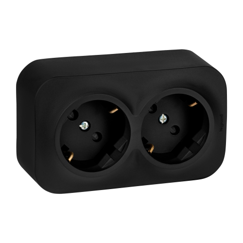 Розетка 2-местная для открытой установки с з/к с з/ш с предварительным подкл 16А черный мат QUTEO