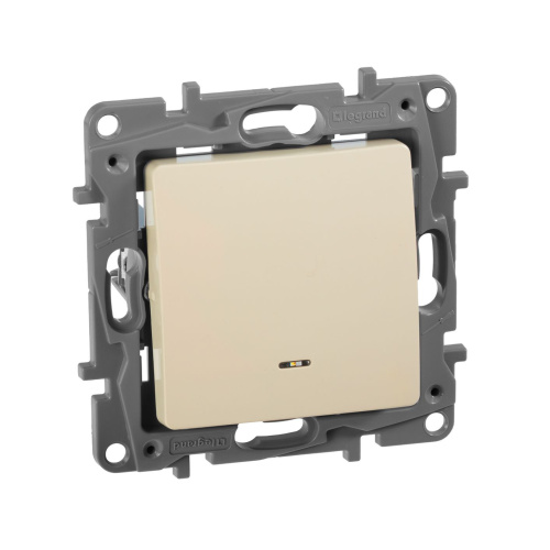 Переключатель 1-клавишный с подсветкой/индикацией схема 6L 10АХ безвинтовые зажимы слоно кость ETIKA