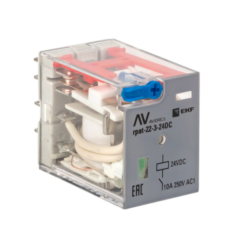 Реле промежуточное с кнопкой и мех. Индикацией RPAt 22/3 5A 24В DC EKF AVERES