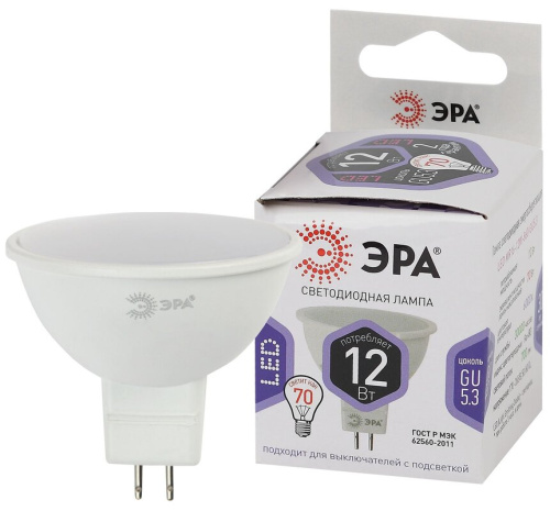 Лампа светодиодная ЭРА STD LED MR16-12W-860-GU5.3 12Вт софит холодный дневной свет GU5.3