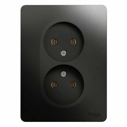 Розетка двойная без заземления,16А, в сборе, АНТРАЦИТ GLOSSA