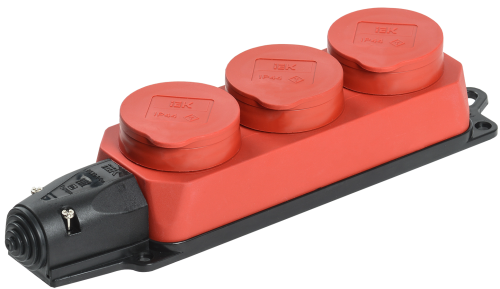 Розетка (колодка) 3-местная РБ33-1-0м с защитными крышками IP44 ОМЕГА каучук красная IEK