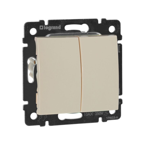 Выключатель 2-клавишный схема 5 10АХ безвинтовые зажимы слоновая кость VALENA