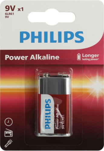 Батарейка Philips 6LR61P1B/51 "крона" алкалиновая 9V 1 шт. 6LR61/9V-1BL Power (1/12/24/6240)
