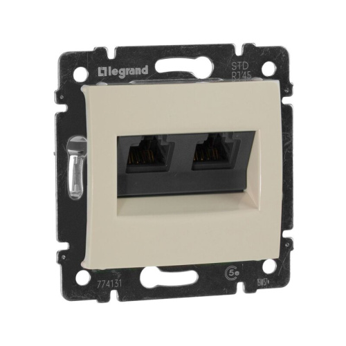 Розетка компьютерная двойная RJ45 категория 5Е UTP с захватами слоновая кость VALENA