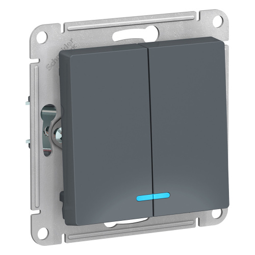 Выключатель 2-клавишный с подсветкой, сх.5а, 10АХ, механизм, ГРИФЕЛЬ ATLASDESIGN