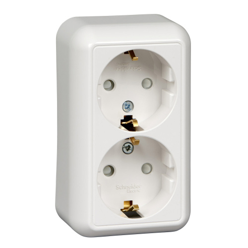 Розетка О/У 2-я с заземлением со шторками16А 250В, БЕЛЫЙ Wessen ПРИМА