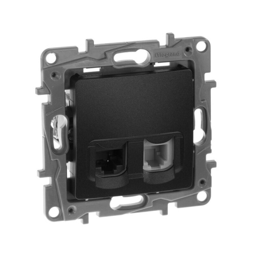 Розетка двойная RJ11+RJ45 кат.5E UTP антрацит ETIKA