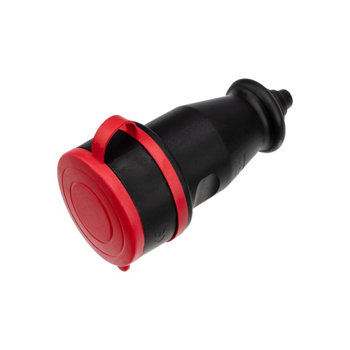 Розетка влагозащищенная переносная с крышкой 1 гнездо, 3Р+РЕ, 32А, IP44, каучук, черная REXANT