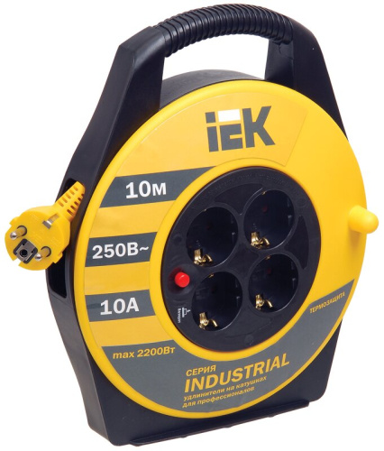 Катушка УК10 4 места с заземлением с термозащитой 3х1,0мм2 "Industrial" 10м IEK