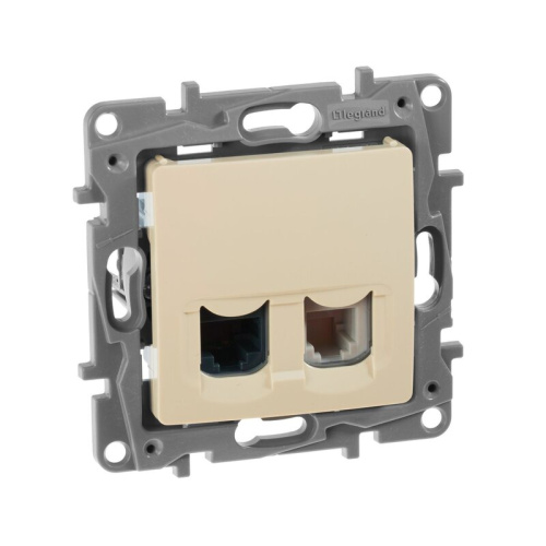 Розетка двойная RJ11+RJ45 кат.5E UTP слоновая кость ETIKA