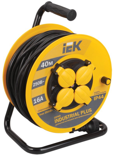 Катушка УК40 4 места IP44 с заземлением с термозащитой 3х1,5мм2 "Industrial plus" 40м IEK
