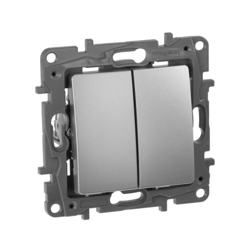 Выключатель 2-клавишный схема 5 10АХ безвинтовые зажимы алюминий ETIKA