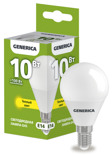 Лампа светодиодная G45 шар 10Вт 230В 3000К E14 GENERICA