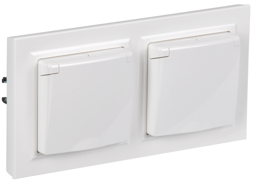 Комплект 1-местная с з/к с з/ш и крышкой 16А IP44 2 штуки в сборе с двойной рамкой РСбш10-3-44-БрБ б