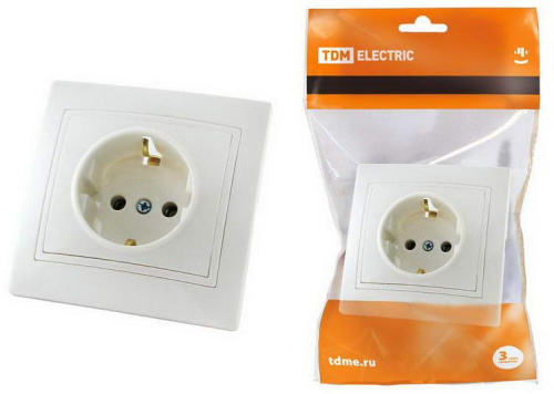 Розетка 2П+З 16А 250В (основание керамика) белая "Таймыр" TDM