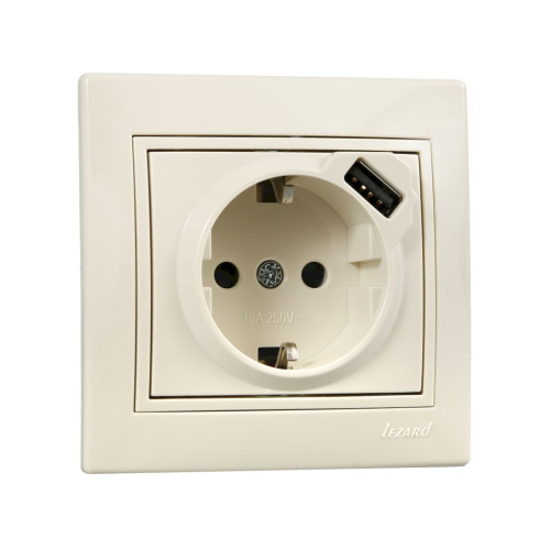 Розетка с/з + USB разъём белый MIRA