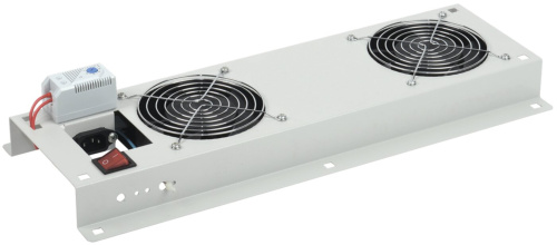 Панель вентиляторная с выключателем и термостатом 2 вентилятора без кабеля питания серая ITK