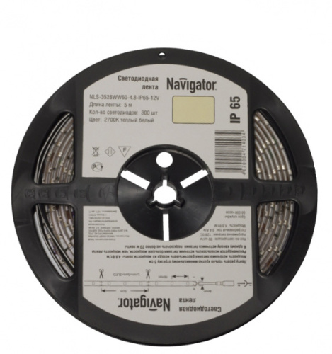 Светодиодная лента Navigator NLS-3528WW120-9.6-IP20-12V R5 тепл. белый