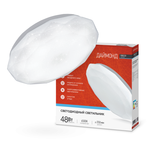 Светильник светодиодный серии DECO ДАЙМОНД 48Вт 230В 6500К 4320Лм 380х55мм IN HOME